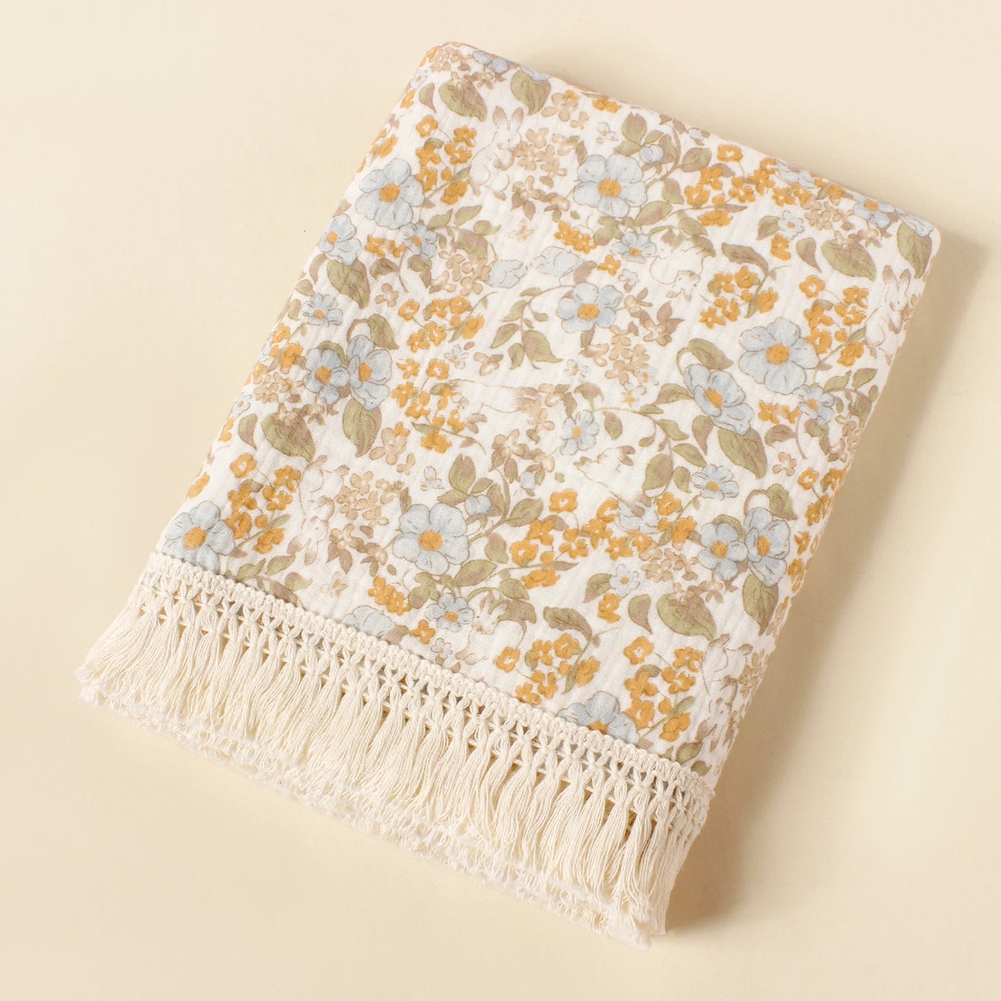 Baby Organic Cotton Soft Wrap Blanket Flowers Printing Fashion Comfortable Blanket New Style Infant Breathable Tassel Blanket