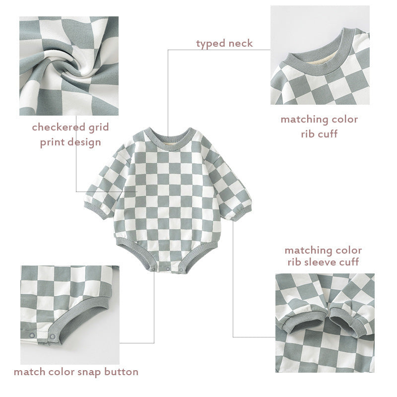 Children's Sweater Chessboard Plaid Jumpsuit Organic Cotton
