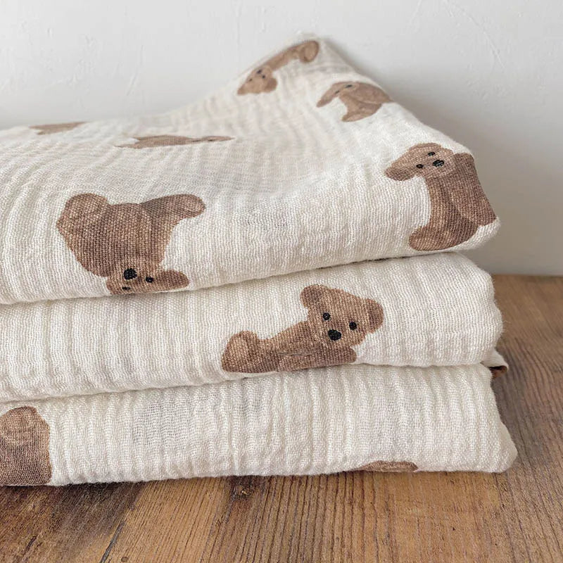 Bear Print Baby Blankets Newborn Muslin Cotton Gauze Swaddle Wrap Bedding Infant Girls Boys Sleeping Blanket Babies Accessories