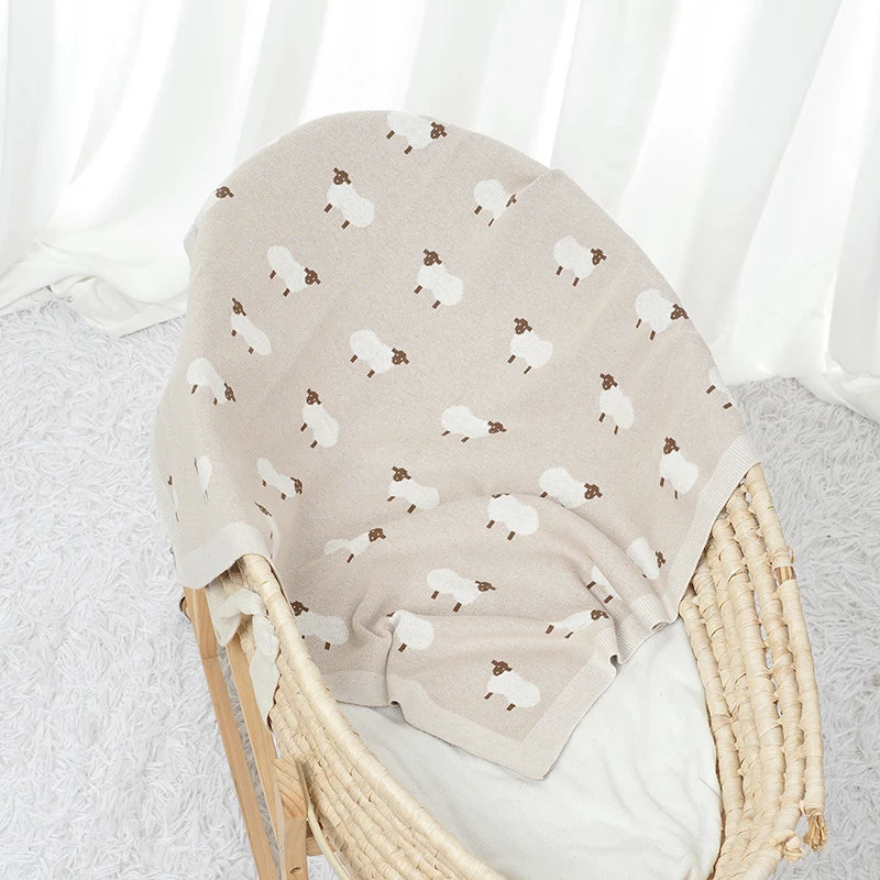 Cute Sheep Print Muslin Newborn Baby Boys & Girls Crib Blankets Swaddle Wraps Organic Cotton Infant Security Blanket For 0-24 M