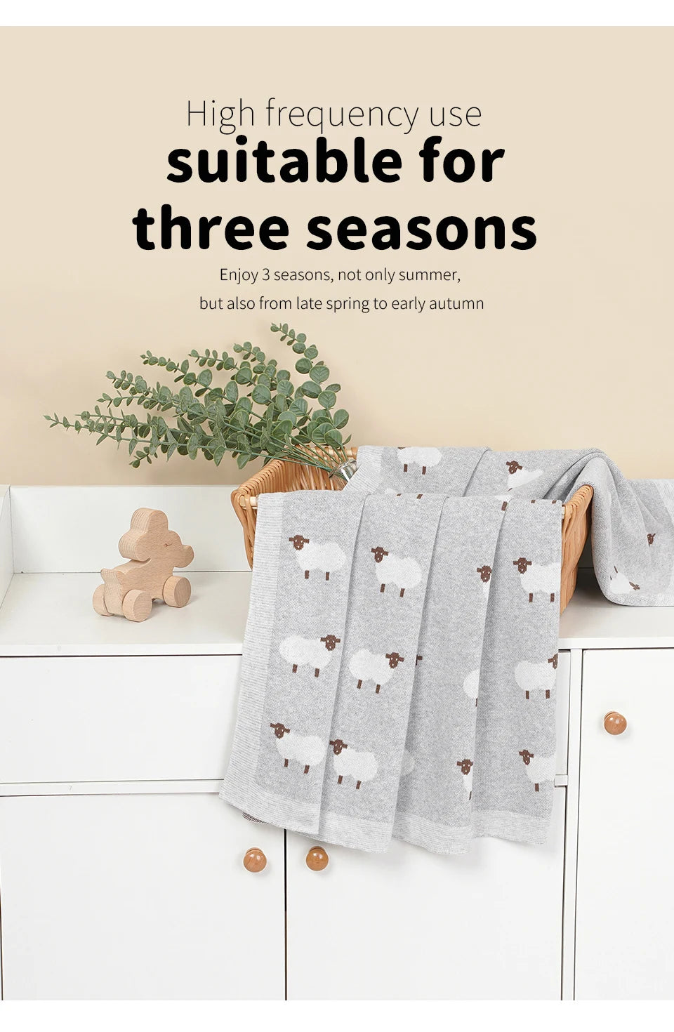 Cute Sheep Print Muslin Newborn Baby Boys & Girls Crib Blankets Swaddle Wraps Organic Cotton Infant Security Blanket For 0-24 M