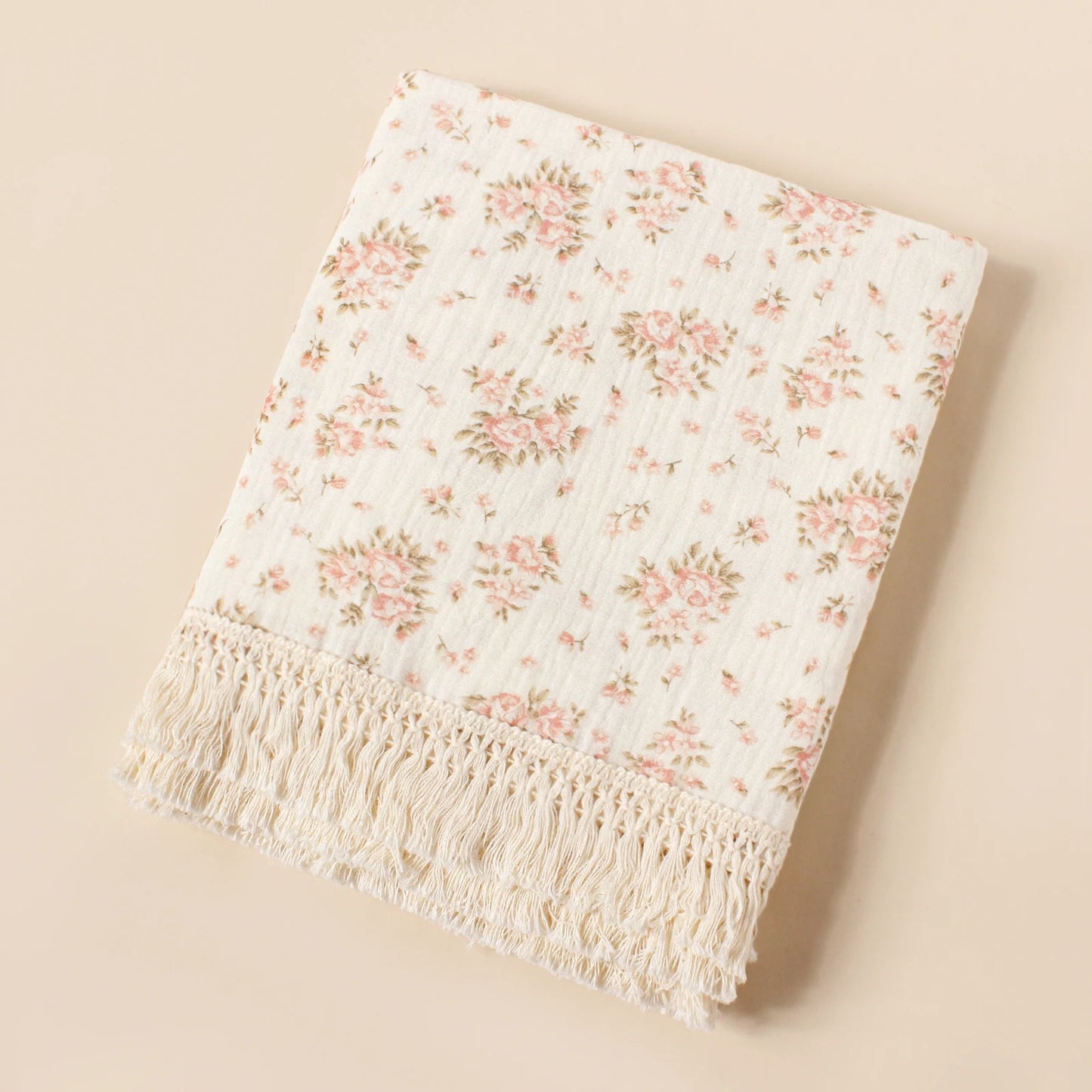 Baby Organic Cotton Soft Wrap Blanket Flowers Printing Fashion Comfortable Blanket New Style Infant Breathable Tassel Blanket