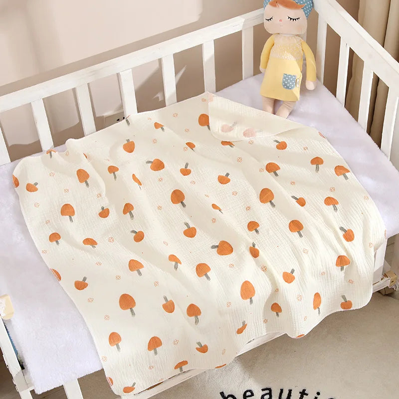 Cotton Muslin Cute Cartoon Printing Baby Swaddle Blanket Soft Breathable Newborn Baby Receiving Blanket For Infant Boys Girls