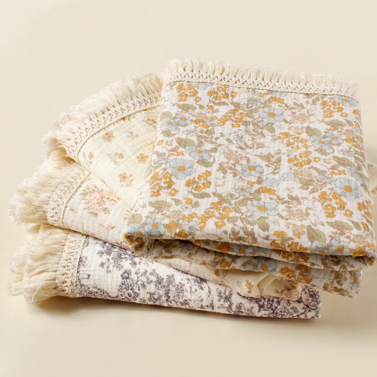 Baby Organic Cotton Soft Wrap Blanket Flowers Printing Fashion Comfortable Blanket New Style Infant Breathable Tassel Blanket