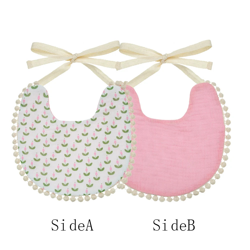 Muslin Cotton Baby Boys Girls Bibs Double Side Flower Rainbow Print Saliva Towel Infant Feeding Burp Cloth Kids Adjustable Scarf