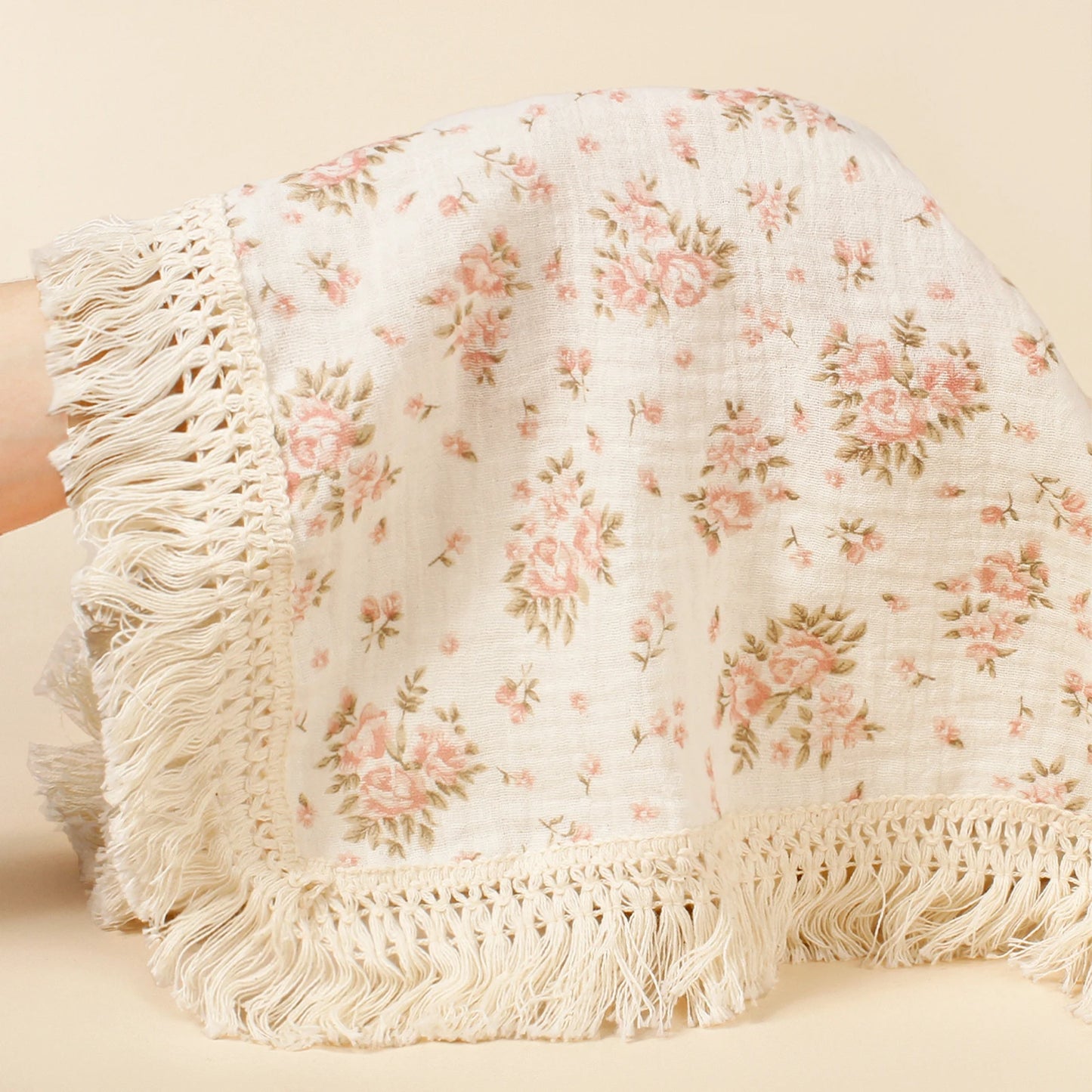 Baby Organic Cotton Soft Wrap Blanket Flowers Printing Fashion Comfortable Blanket New Style Infant Breathable Tassel Blanket