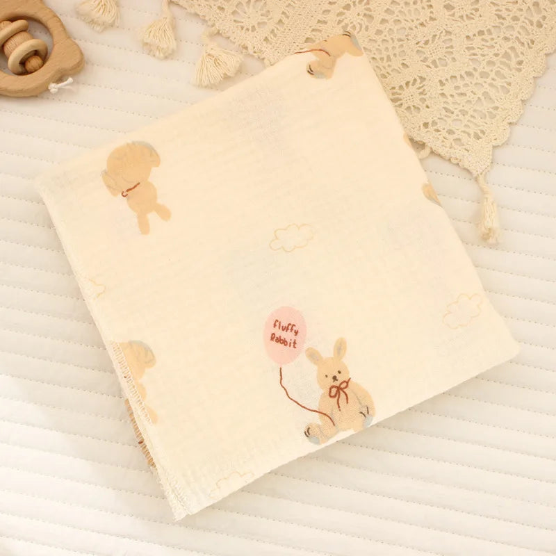 Cotton Muslin Cute Cartoon Printing Baby Swaddle Blanket Soft Breathable Newborn Baby Receiving Blanket For Infant Boys Girls