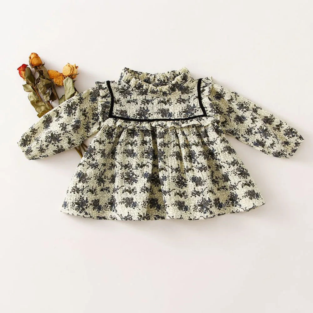 Organic cotton Toddler Girl Dresses Kids Blouse Vintage Floral Baby Girls Party Dress