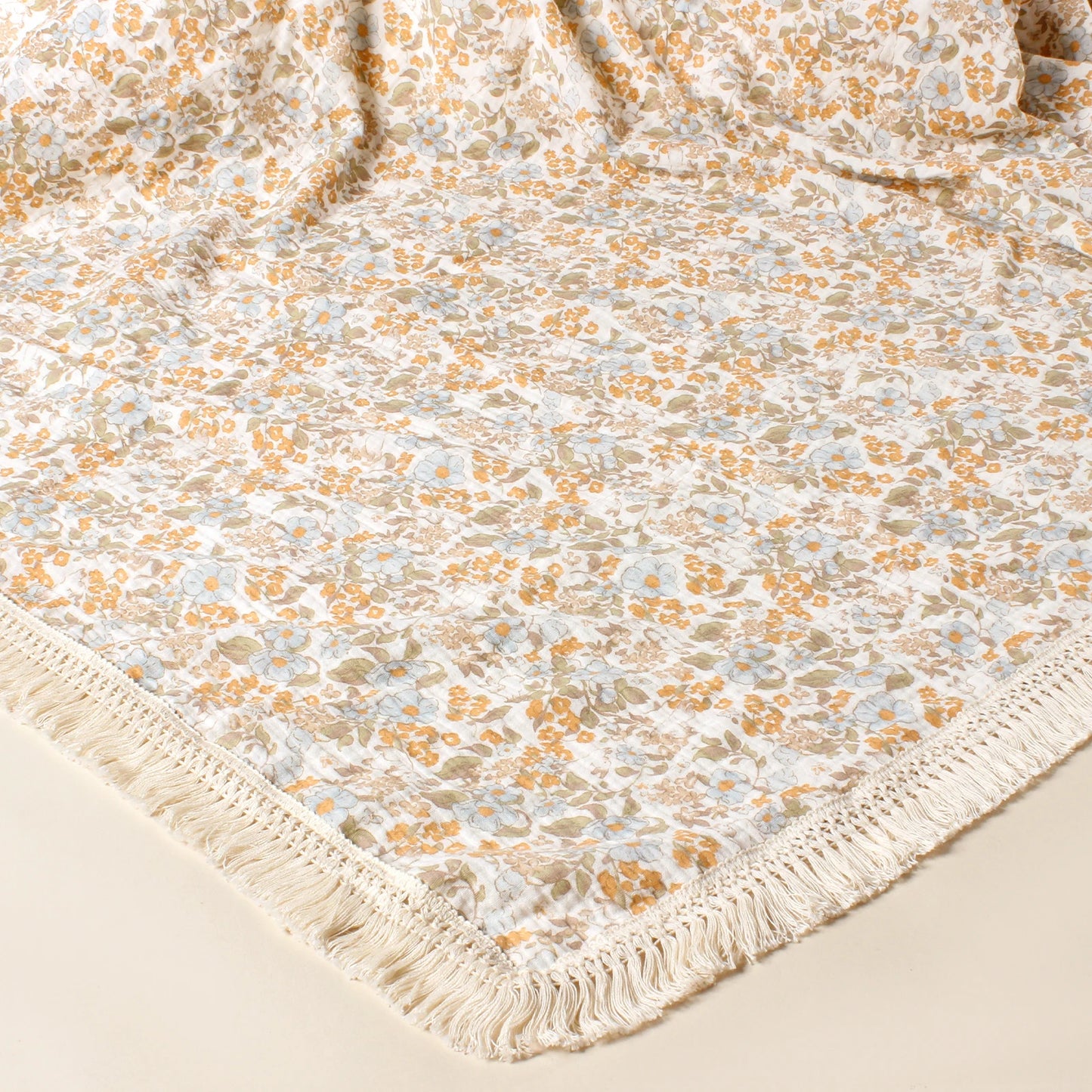 Baby Organic Cotton Soft Wrap Blanket Flowers Printing Fashion Comfortable Blanket New Style Infant Breathable Tassel Blanket