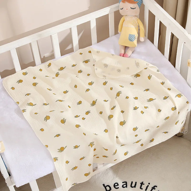 Cotton Muslin Cute Cartoon Printing Baby Swaddle Blanket Soft Breathable Newborn Baby Receiving Blanket For Infant Boys Girls