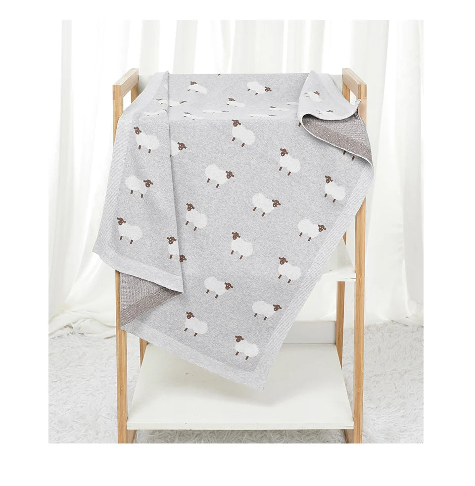 Cute Sheep Print Muslin Newborn Baby Boys & Girls Crib Blankets Swaddle Wraps Organic Cotton Infant Security Blanket For 0-24 M