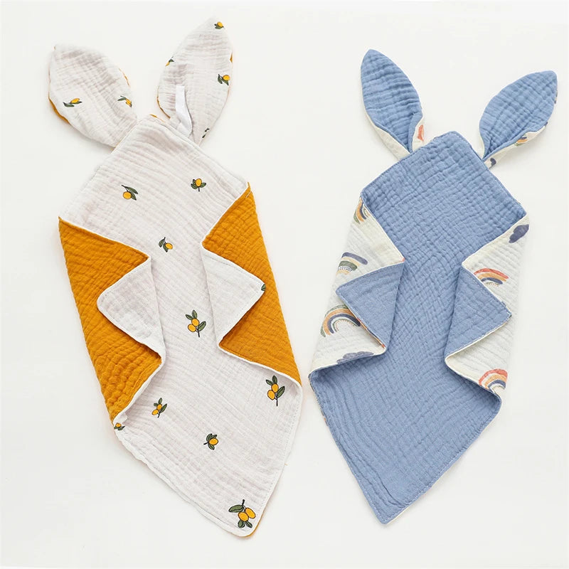 Baby Blanket Muslin Newborn Baby Sleeping Accessories Cute Rabbit Soft Cotton Gauze Kids Sleep Soothe Appease Towel Bibs