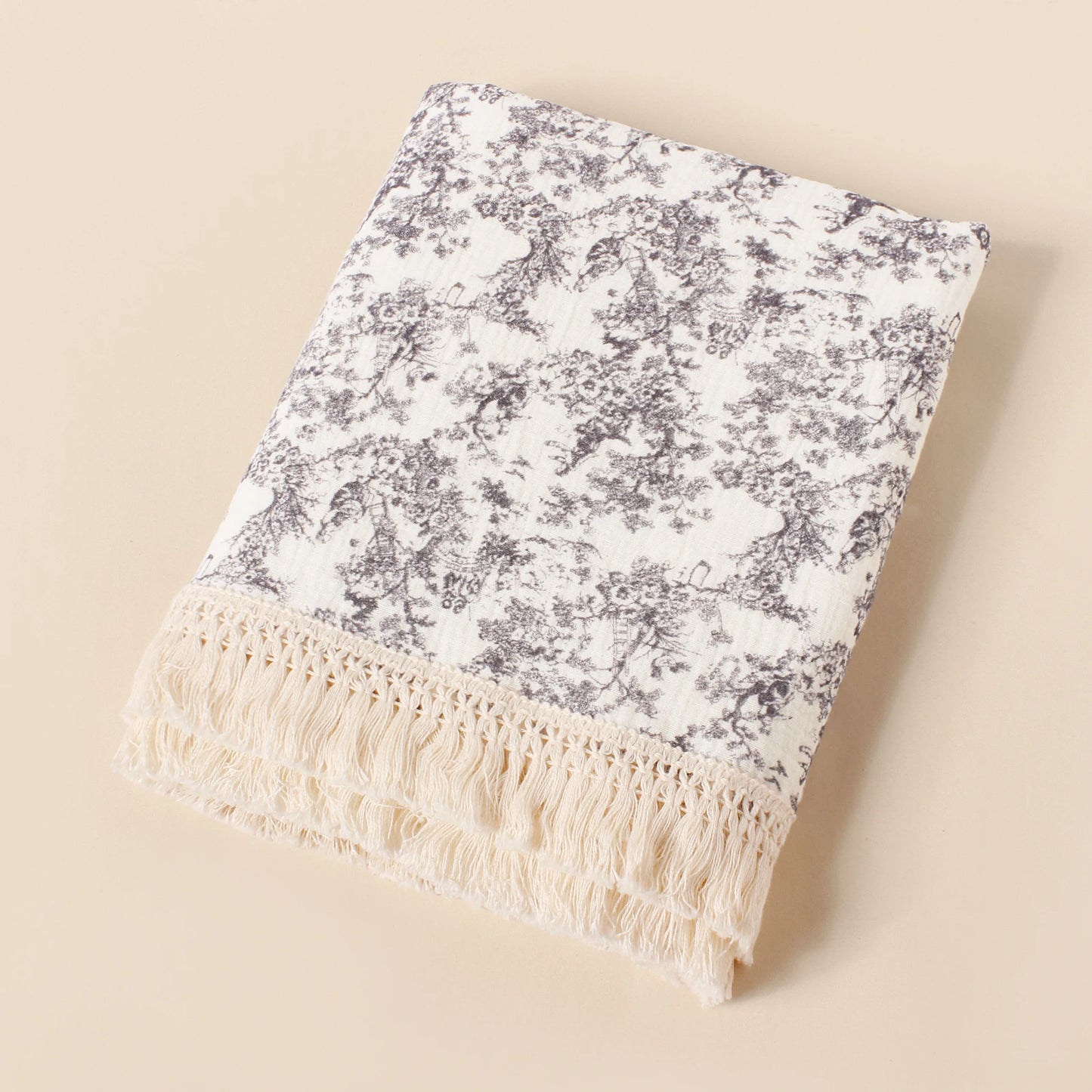 Baby Organic Cotton Soft Wrap Blanket Flowers Printing Fashion Comfortable Blanket New Style Infant Breathable Tassel Blanket