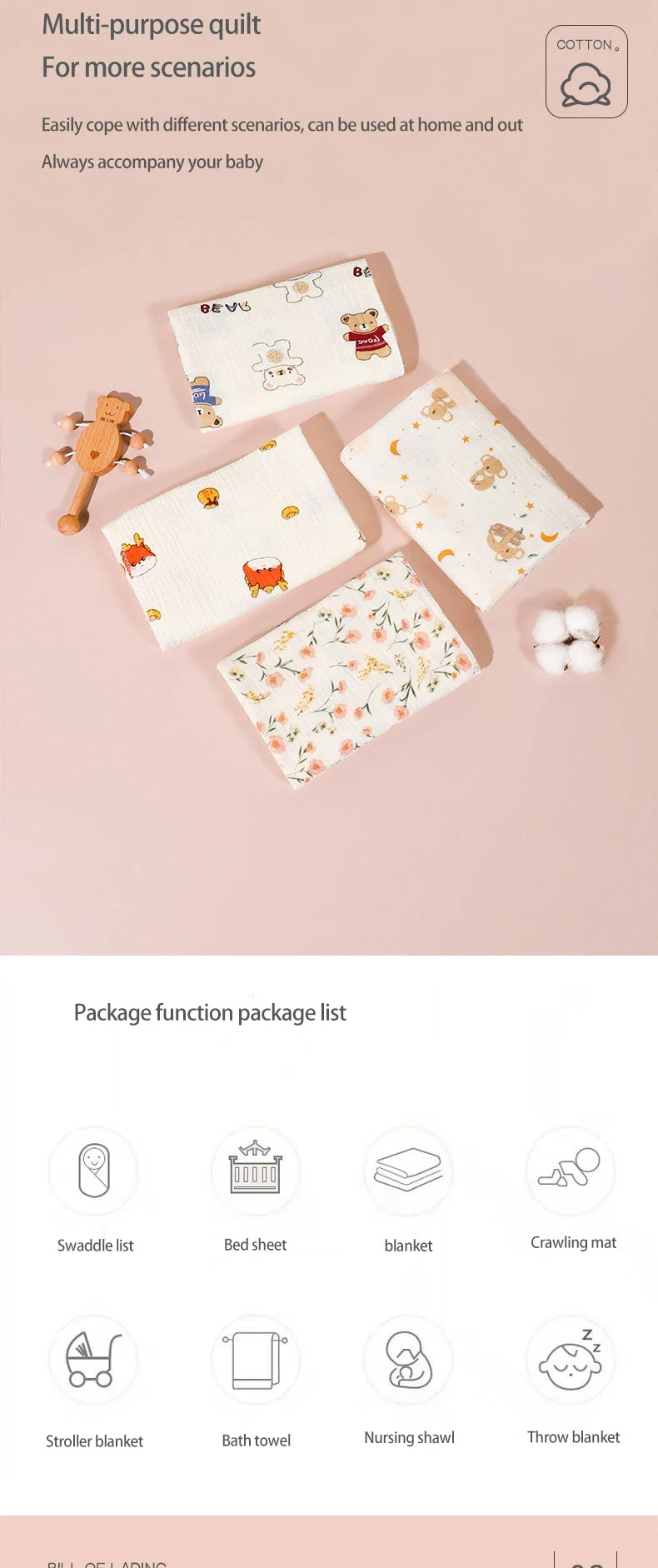 Cotton Muslin Baby Receiving Blankets for Girls and Boys Newborn Muslin Swaddle Blanket Bedding Infant Bath Towel Baby Items
