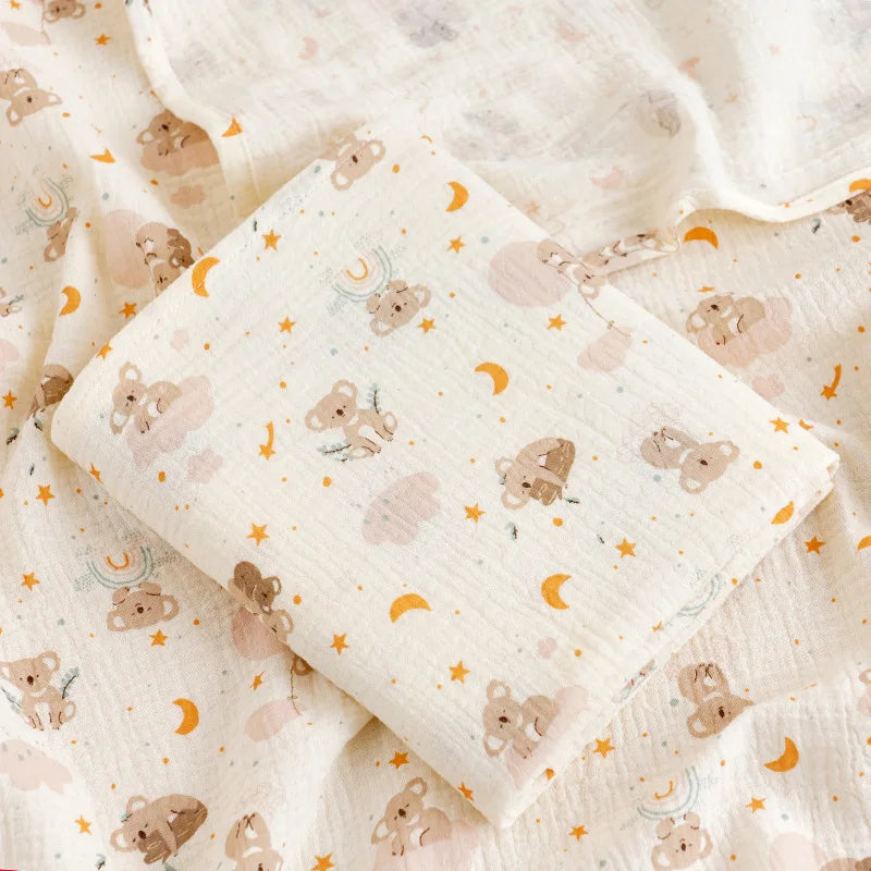Cotton Muslin Cute Cartoon Printing Baby Swaddle Blanket Soft Breathable Newborn Baby Receiving Blanket For Infant Boys Girls