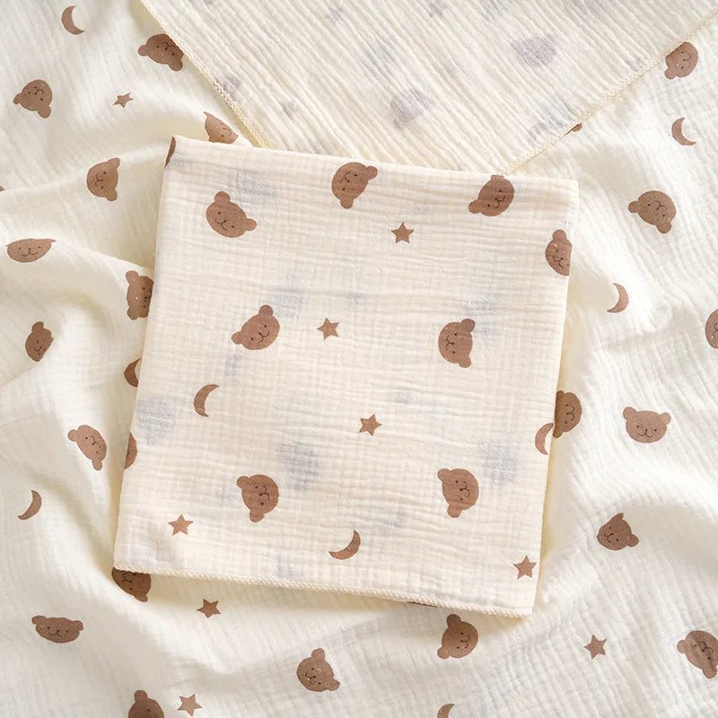 Cotton Muslin Cute Cartoon Printing Baby Swaddle Blanket Soft Breathable Newborn Baby Receiving Blanket For Infant Boys Girls