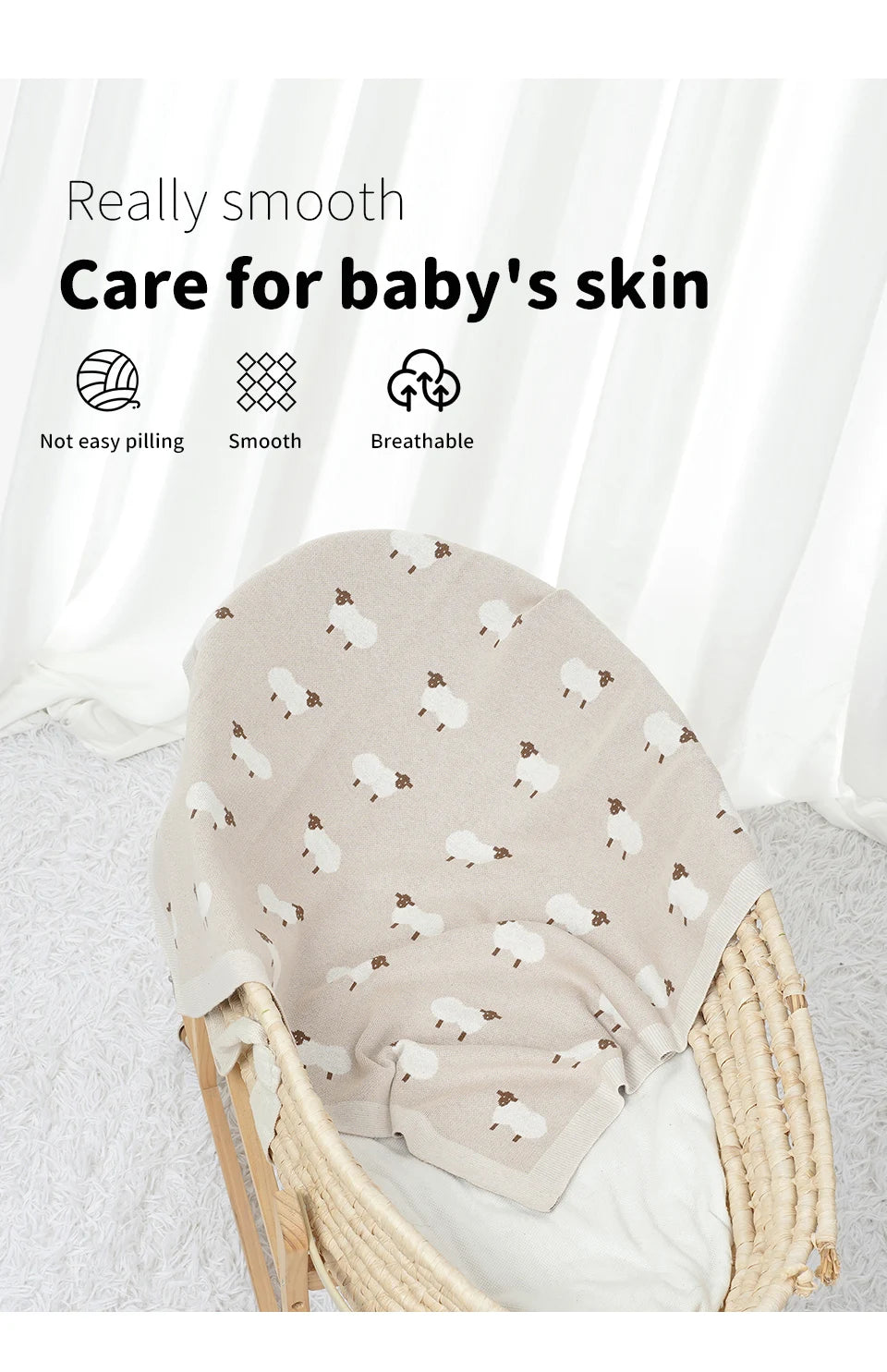 Cute Sheep Print Muslin Newborn Baby Boys & Girls Crib Blankets Swaddle Wraps Organic Cotton Infant Security Blanket For 0-24 M