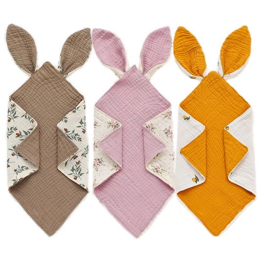 Baby Blanket Muslin Newborn Baby Sleeping Accessories Cute Rabbit Soft Cotton Gauze Kids Sleep Soothe Appease Towel Bibs