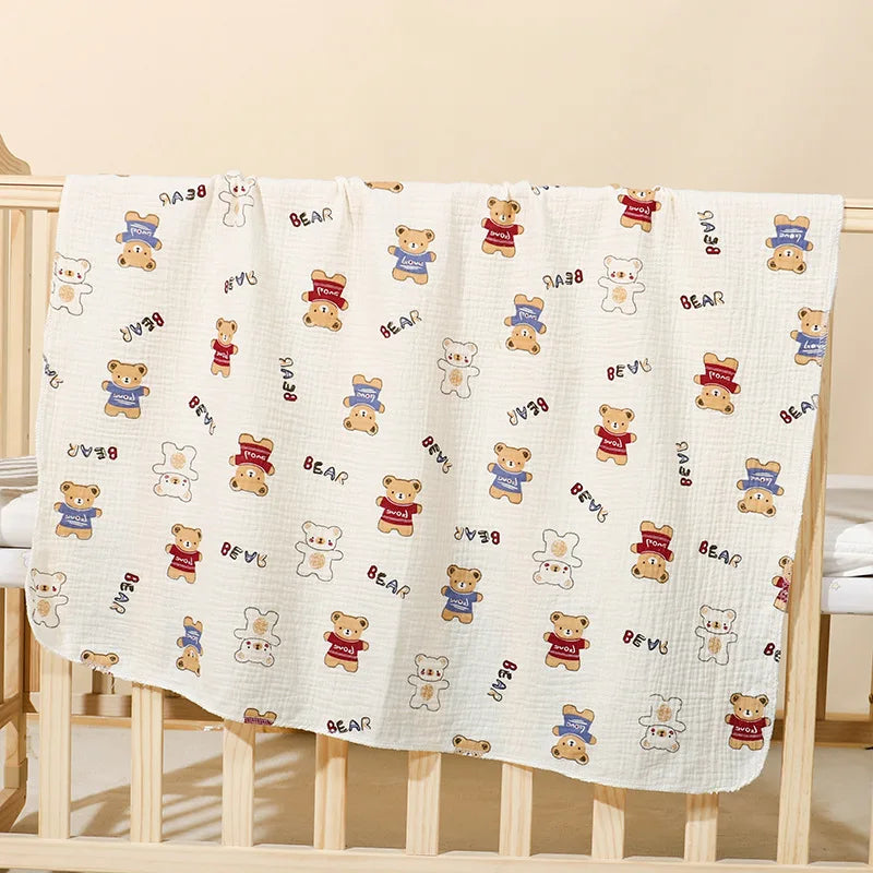 Cotton Muslin Cute Cartoon Printing Baby Swaddle Blanket Soft Breathable Newborn Baby Receiving Blanket For Infant Boys Girls