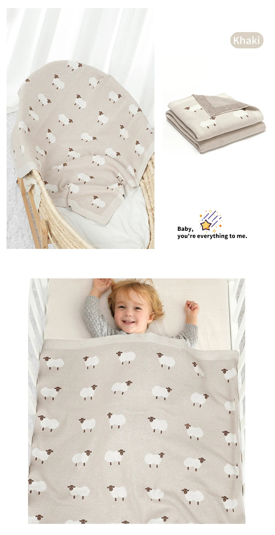Cute Sheep Print Muslin Newborn Baby Boys & Girls Crib Blankets Swaddle Wraps Organic Cotton Infant Security Blanket For 0-24 M
