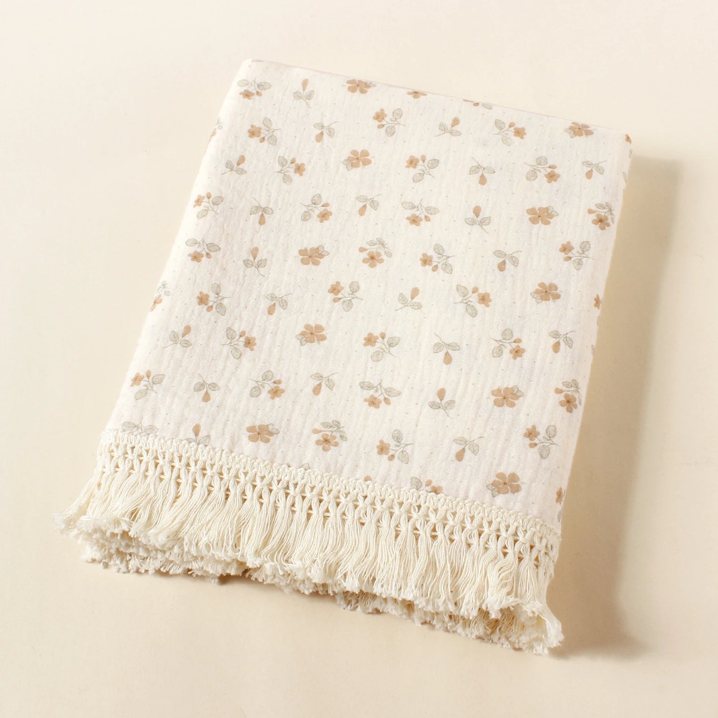 Baby Organic Cotton Soft Wrap Blanket Flowers Printing Fashion Comfortable Blanket New Style Infant Breathable Tassel Blanket
