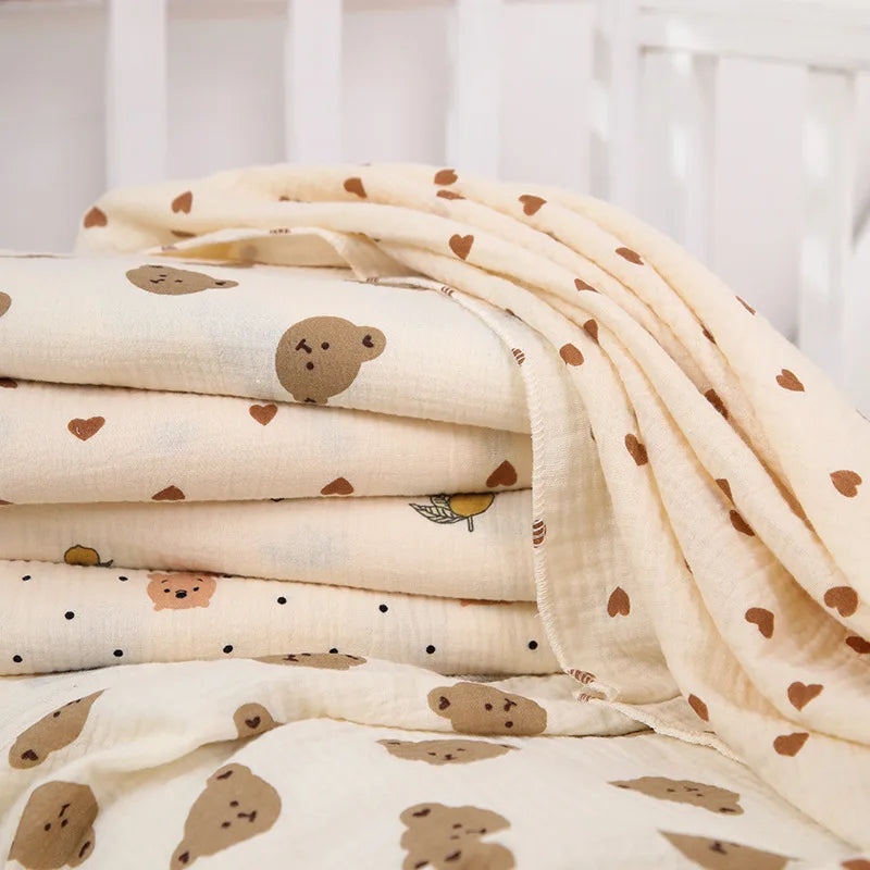 Cotton Muslin Cute Cartoon Printing Baby Swaddle Blanket Soft Breathable Newborn Baby Receiving Blanket For Infant Boys Girls