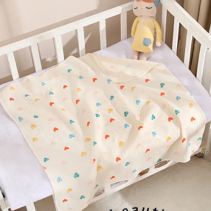 Cotton Muslin Cute Cartoon Printing Baby Swaddle Blanket Soft Breathable Newborn Baby Receiving Blanket For Infant Boys Girls