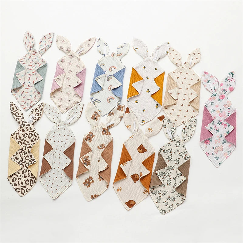 Baby Blanket Muslin Newborn Baby Sleeping Accessories Cute Rabbit Soft Cotton Gauze Kids Sleep Soothe Appease Towel Bibs