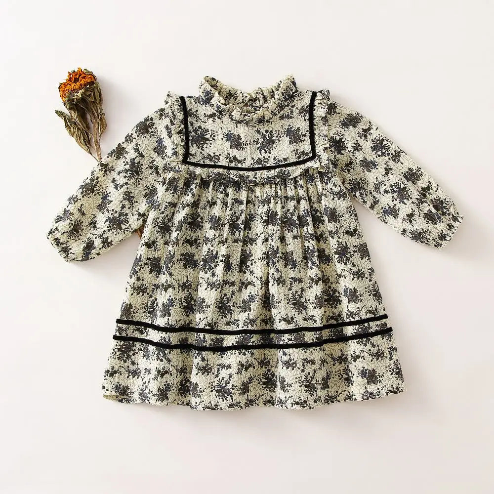 Organic cotton Toddler Girl Dresses Kids Blouse Vintage Floral Baby Girls Party Dress