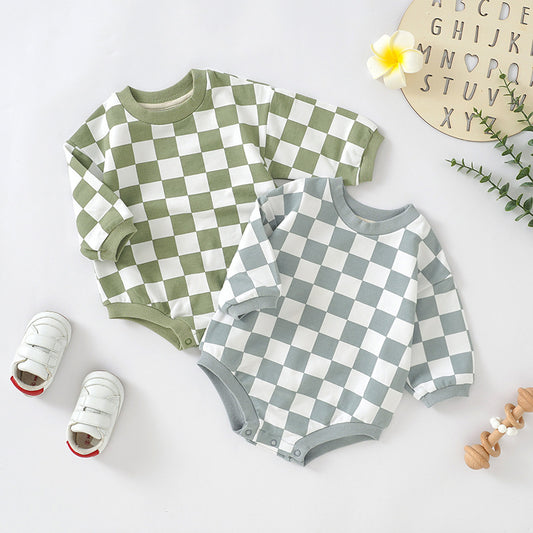 Children's Sweater Chessboard Plaid Jumpsuit Organic Cotton